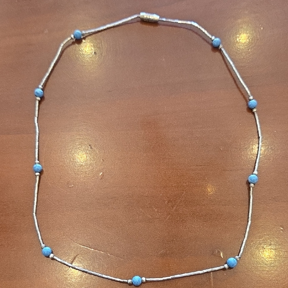 Silver and Blue Bead Necklace